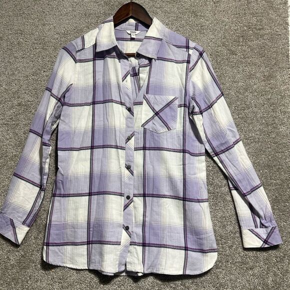 Sonoma Womans Supersoft flannel Button Up shirt plaid Purple Size Small - Picture 1 of 10